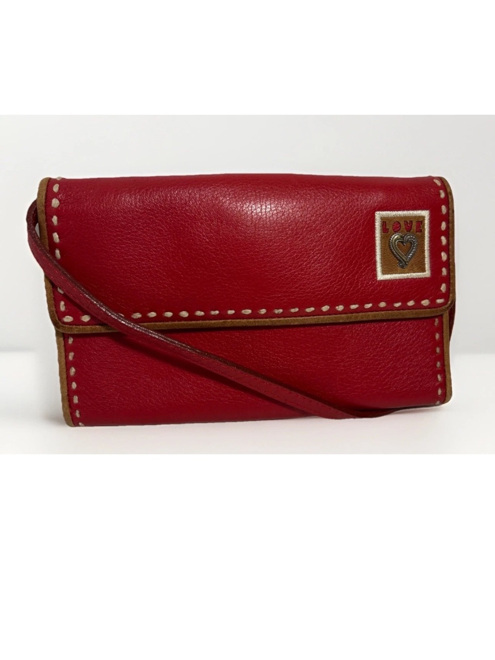 Vintage Red Leather Brighton Love Crossbody / Wallet in Soft Red Leather Rare